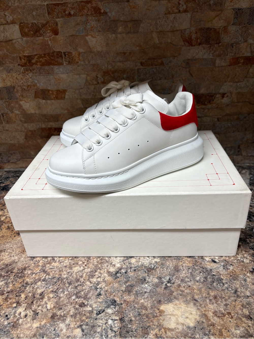 Alexander McQueen Oversized White / Red Leather Sneakers Size 38.5